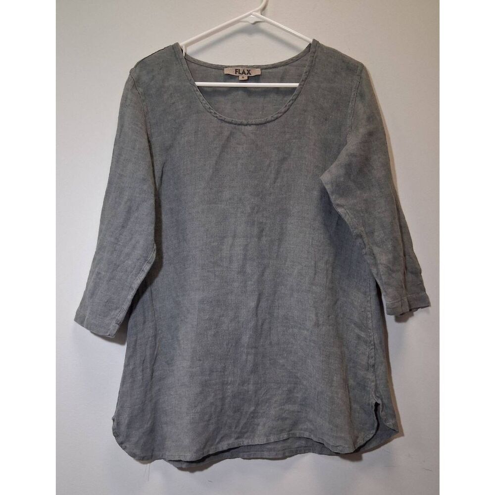 Flax womens small linen cotton gauzy top gray shirt tunic blouse